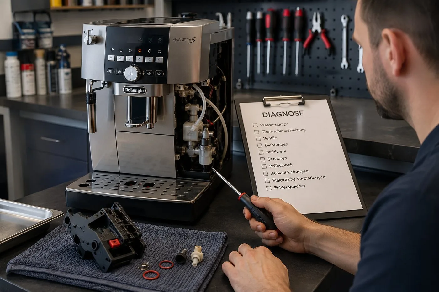 Kaffeemaschine wird geöffnet – Instandsetzung